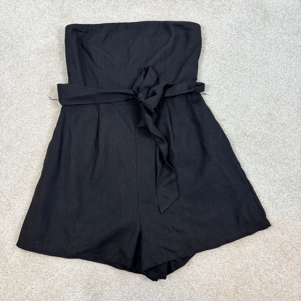 Petal & Pup Christie Strapless Linen Blend Romper Black Smocked Back‎ Sz XS NWOT